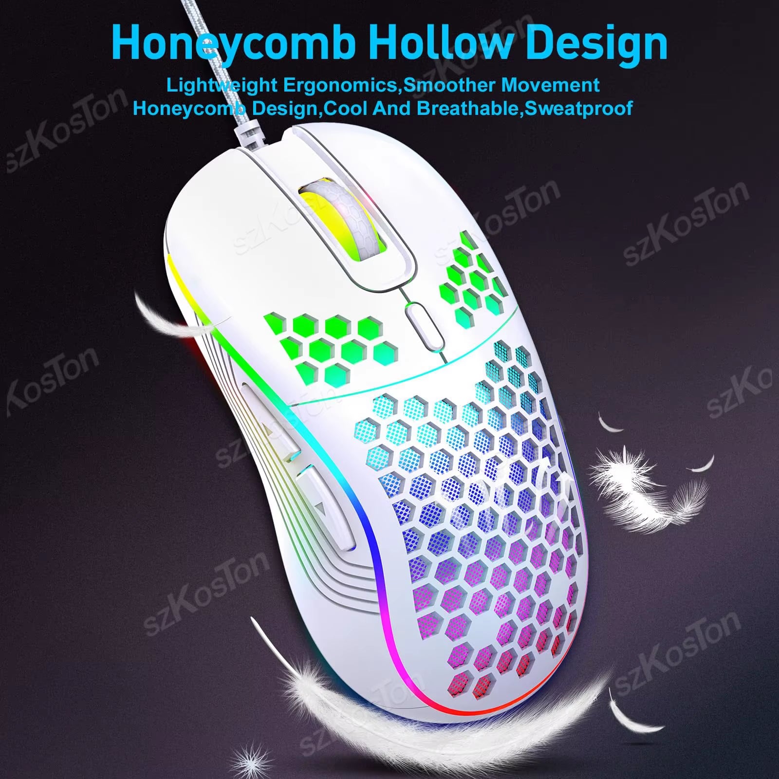 Unleash Your Gaming Potential with the Honeycomb Wired RGB Backlight Gaming Mouse - 7200 DPI Adjustable Ergonomic USB Mice for Ultimate Comfort and Performance