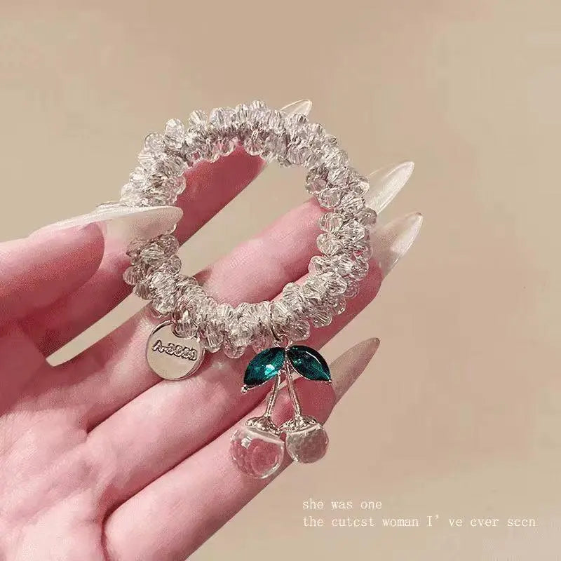 Elevate Your Style with Our 2PCS Crystal Ties Set - Stunning Rhinestone Hair Accessories with Charming Cherry Charms for Any Occasion