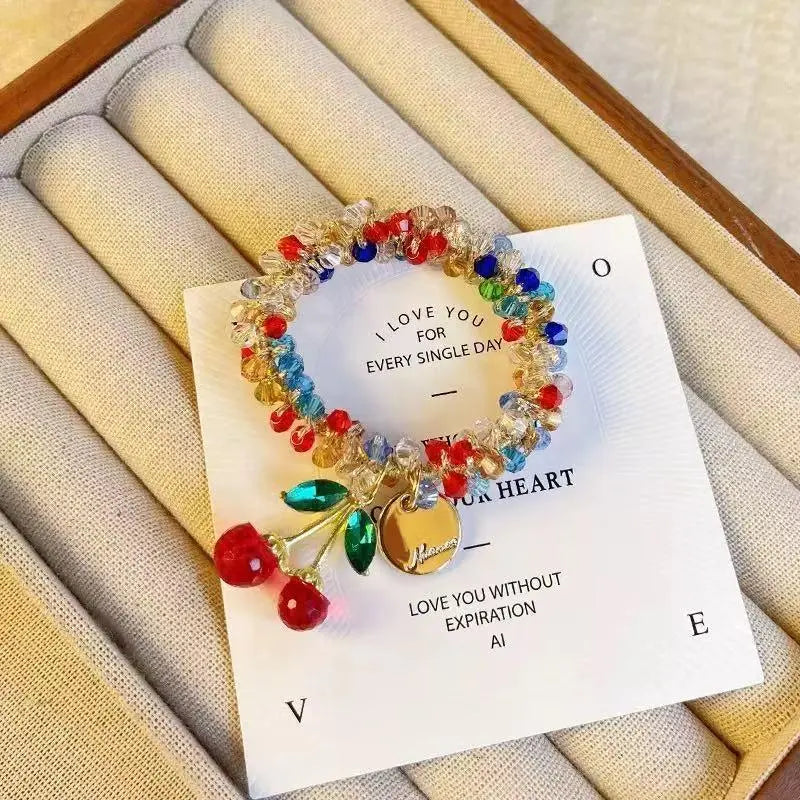 Elevate Your Style with Our 2PCS Crystal Ties Set - Stunning Rhinestone Hair Accessories with Charming Cherry Charms for Any Occasion