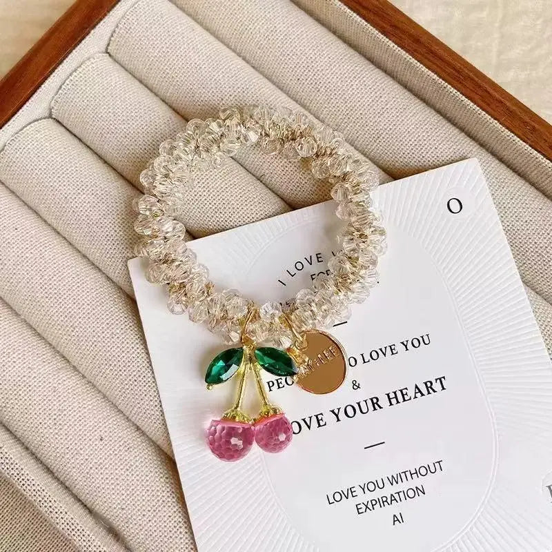 Elevate Your Style with Our 2PCS Crystal Ties Set - Stunning Rhinestone Hair Accessories with Charming Cherry Charms for Any Occasion