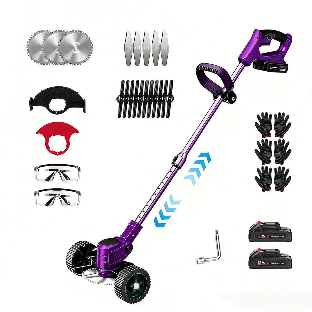 Transform Your Lawn with the Ultimate 3-in-1 Cordless Weed Wacker Trimmer Edger - Powerful 21V 4Ah Electric Lawn Mower with Fast Charger, Lightweight Design, Double Front Wheel, and Versatile 90° Rotation!