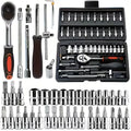 46-Piece 1/4-Inch Drive Socket Ratchet Wrench Set, S2 Grade CR-V Socket Metric and Extension Bar, Comprehensive Toolkit Suitable for Car Maintenance and Home Use, Easy to Organize