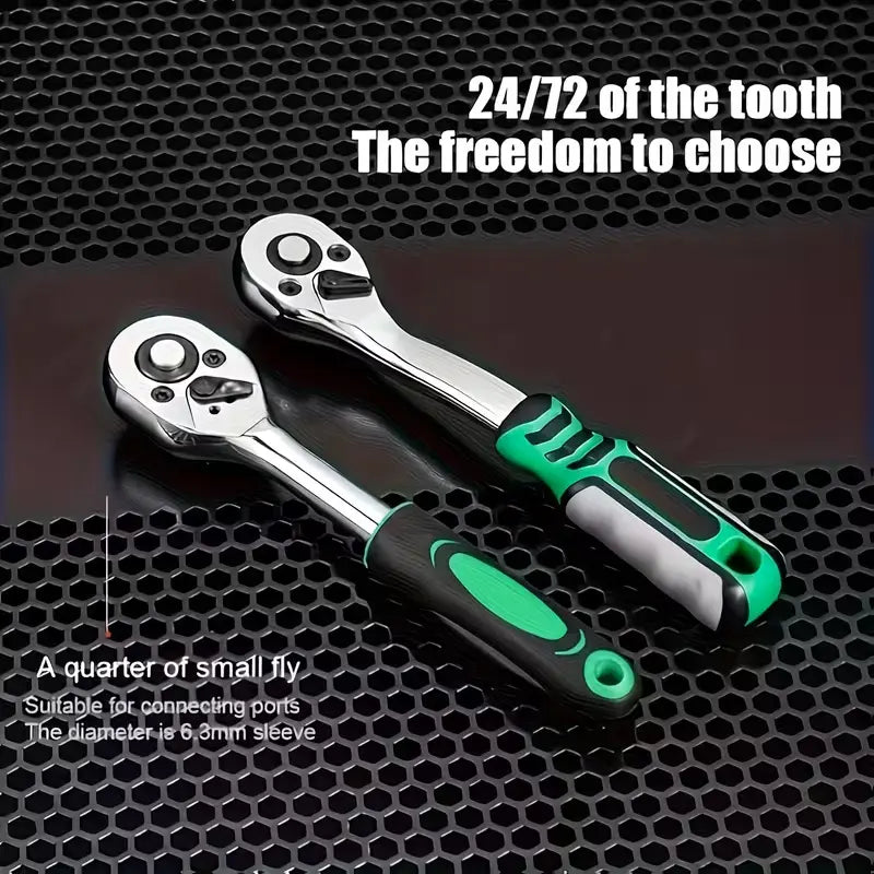 46-Piece 1/4-Inch Drive Socket Ratchet Wrench Set, S2 Grade CR-V Socket Metric and Extension Bar, Comprehensive Toolkit Suitable for Car Maintenance and Home Use, Easy to Organize