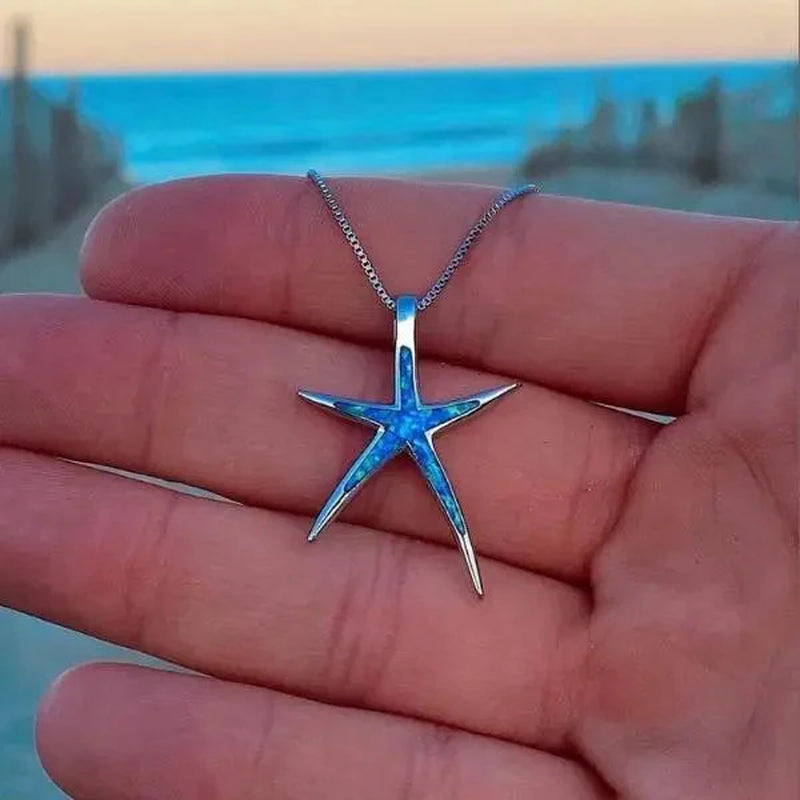 Stunning Blue Opal and Silver Starfish Necklace – A Unique Artisan Piece