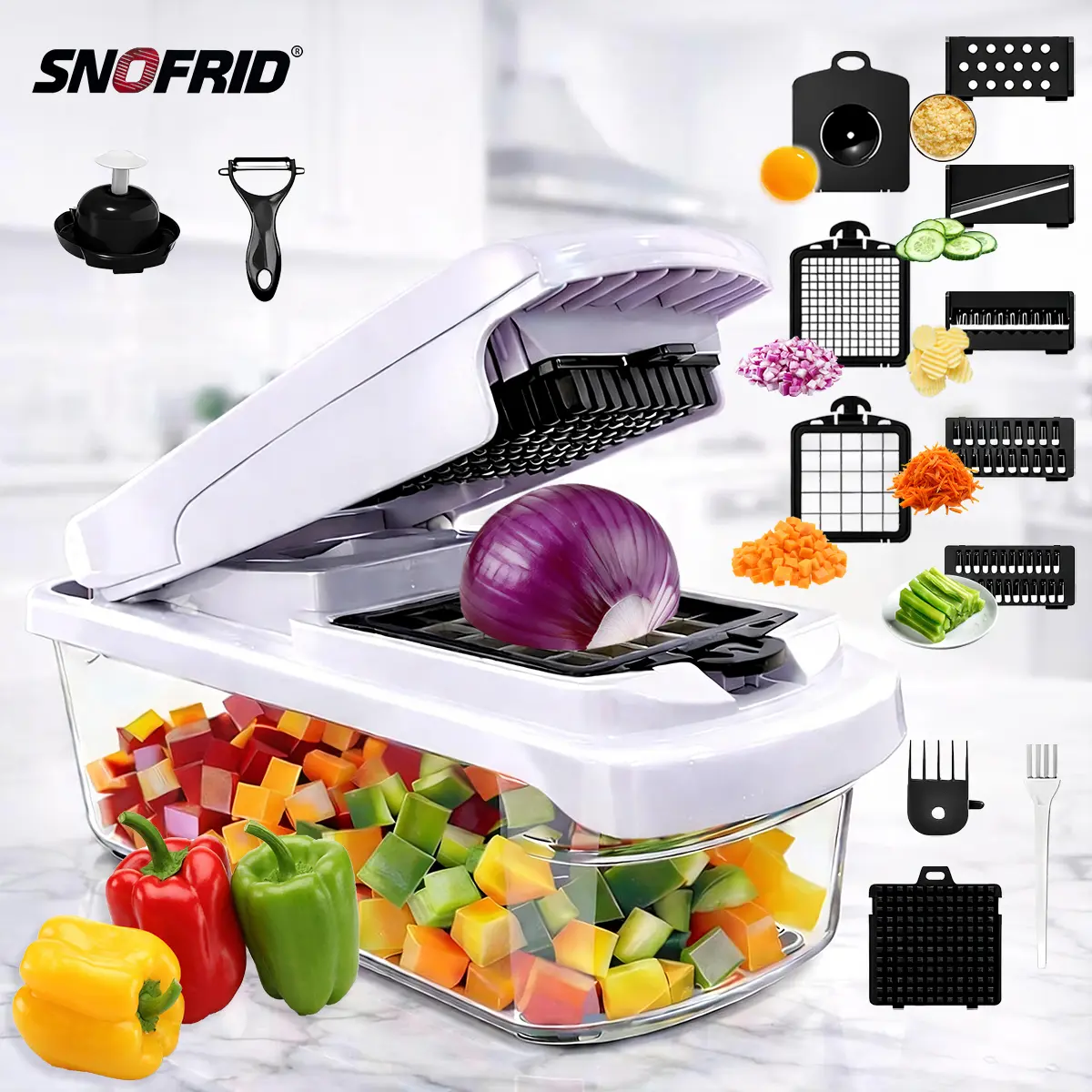 Transform Your Cooking with the Snofrid 15-in-1 Multifunctional Vegetable Chopper - The Ultimate Kitchen Tool for Effortless Food Prep!