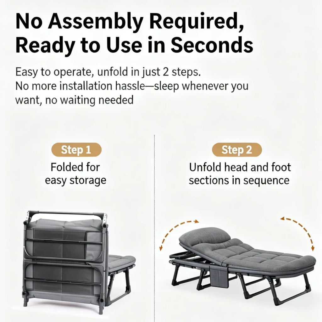 Ultimate Comfort Camping Cot for Adults - 6 Angle Adjustable Foldable Bed with Mattress, Lightweight & Portable for Outdoor Adventures, Supports Up to 450 lbs