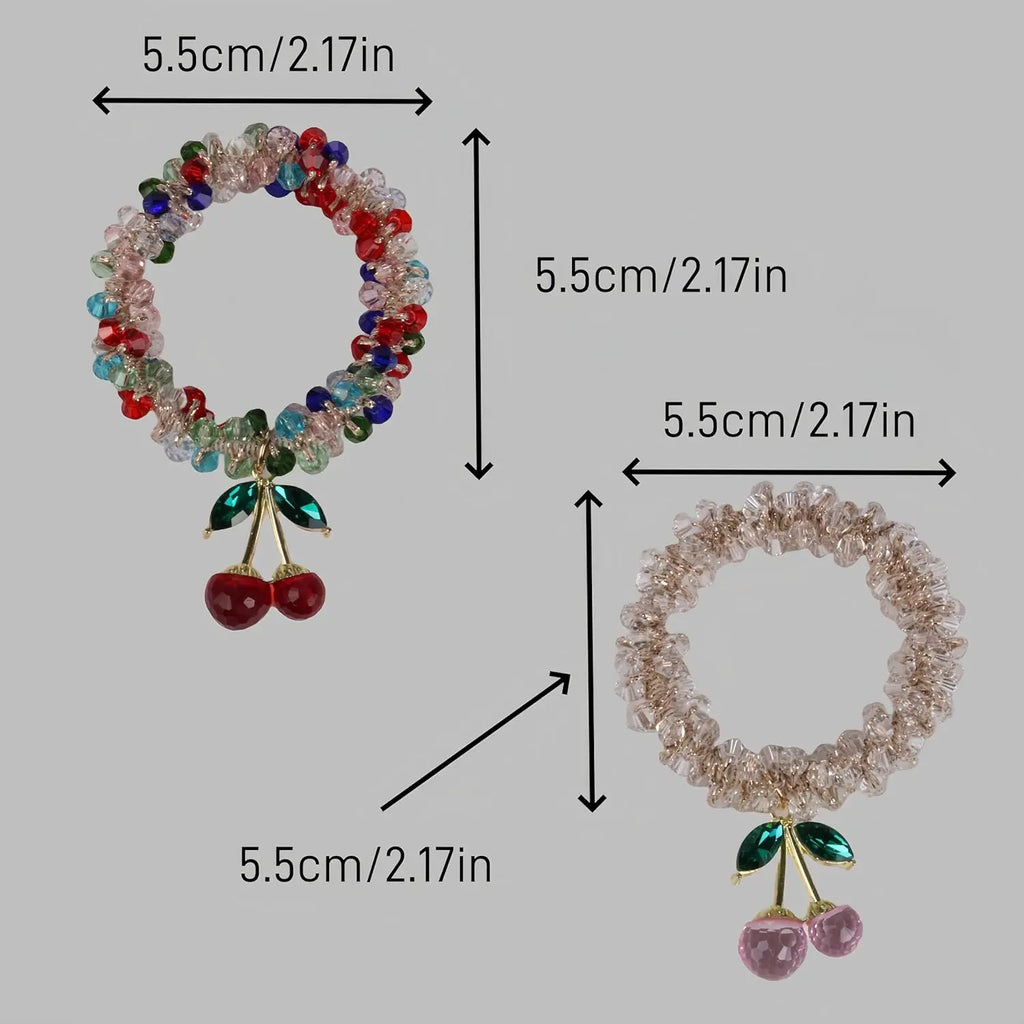 Elevate Your Style with Our 2PCS Crystal Ties Set - Stunning Rhinestone Hair Accessories with Charming Cherry Charms for Any Occasion