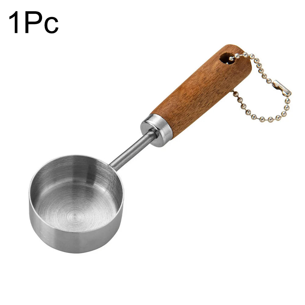 Elevate Your Baking Experience with Our Gold Wooden Handle Stainless Steel Measuring Cups and Spoons Set - Perfect for Coffee and Bartending!