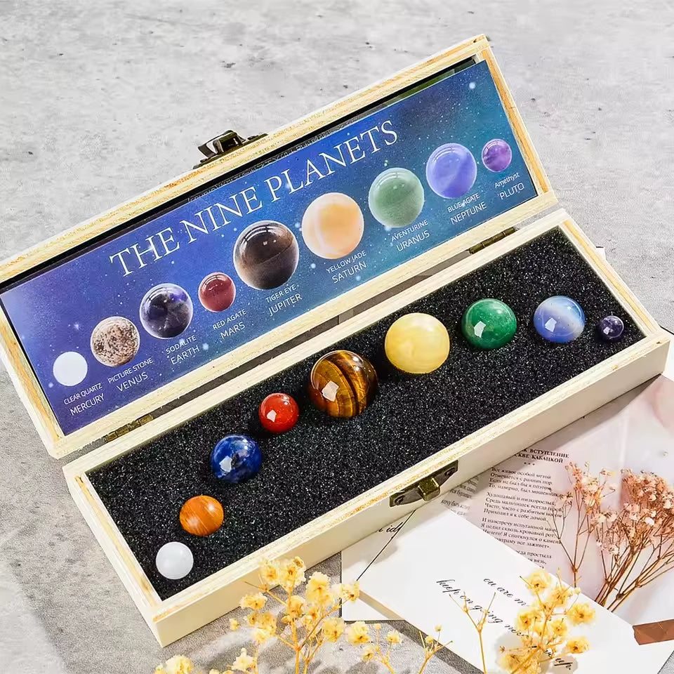 Solar System Natural Crystal Gemstones Set 9 Planets Sphere Ball Stone Galaxy Model Ornaments Gift Home Office Decor