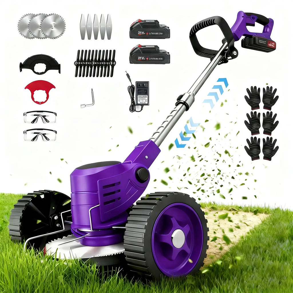 Transform Your Lawn with the Ultimate 3-in-1 Cordless Weed Wacker Trimmer Edger - Powerful 21V 4Ah Electric Lawn Mower with Fast Charger, Lightweight Design, Double Front Wheel, and Versatile 90° Rotation!