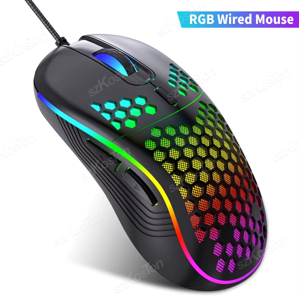 Unleash Your Gaming Potential with the Honeycomb Wired RGB Backlight Gaming Mouse - 7200 DPI Adjustable Ergonomic USB Mice for Ultimate Comfort and Performance