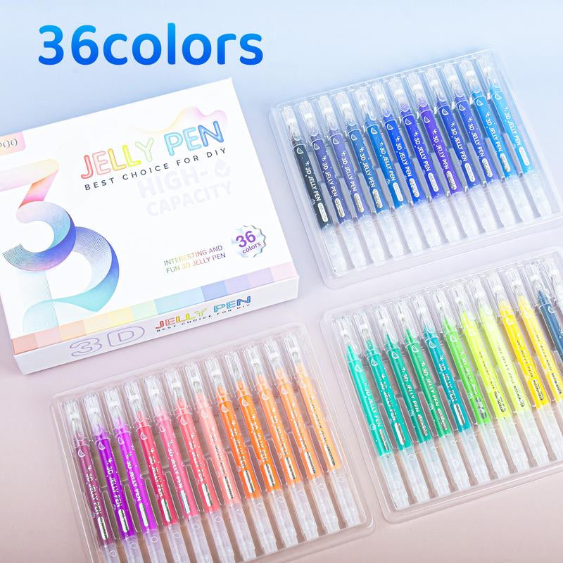 Vibrant 3D Jelly Pen Set - 36 Glossy Colors for Creative Art & DIY Projects