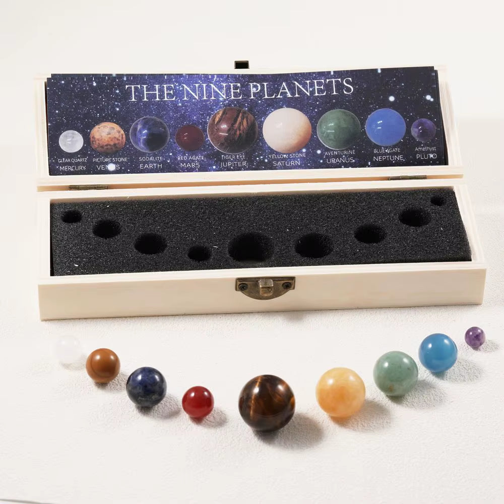 Solar System Natural Crystal Gemstones Set 9 Planets Sphere Ball Stone Galaxy Model Ornaments Gift Home Office Decor