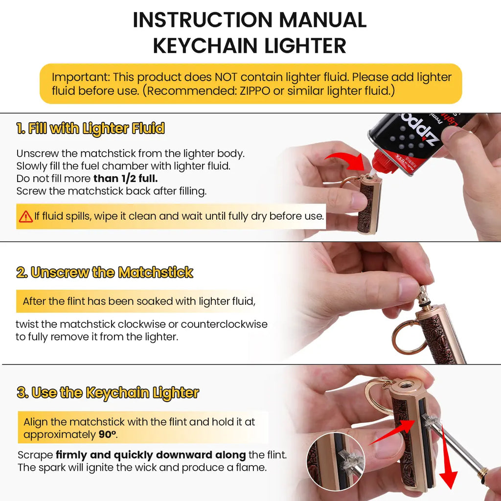 Retro Keychain Lighter - Refillable Permanent Match for Camping & Everyday Carry